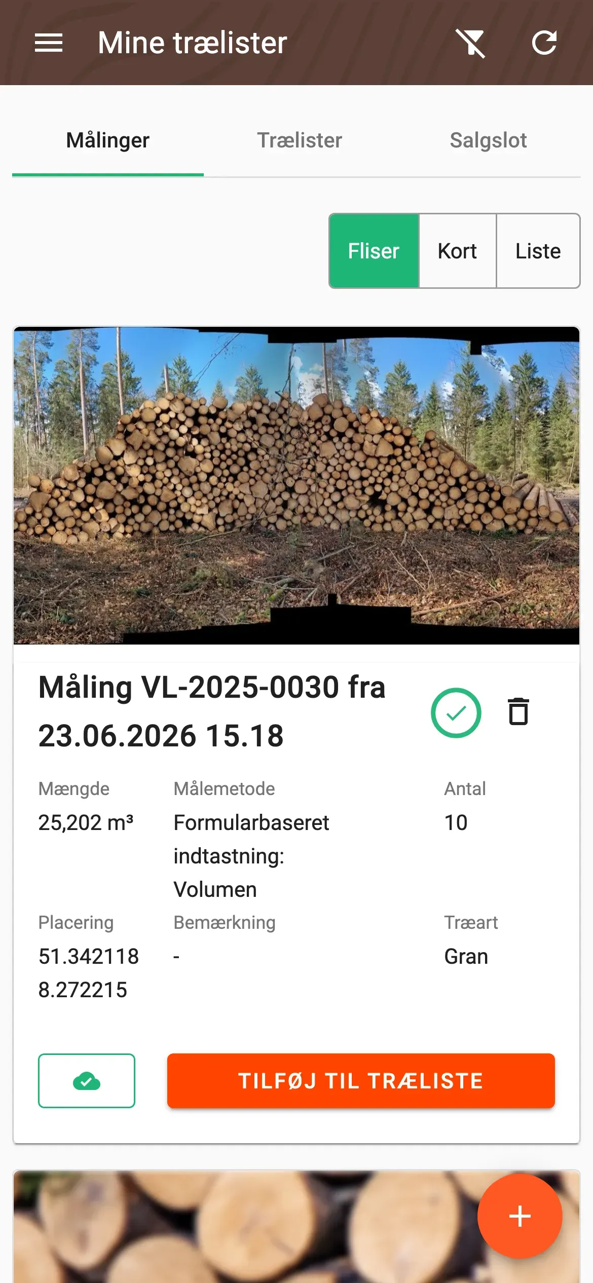 Måleliste i fliservisning med en leveringsstatus-indikator pr. måling