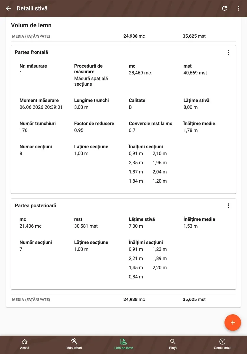 Partea posterioară a unei stive cu media părții frontale și posterioare