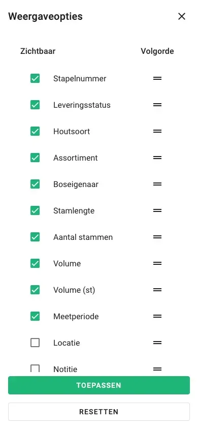 Kolomselectie voor de tabelweergave