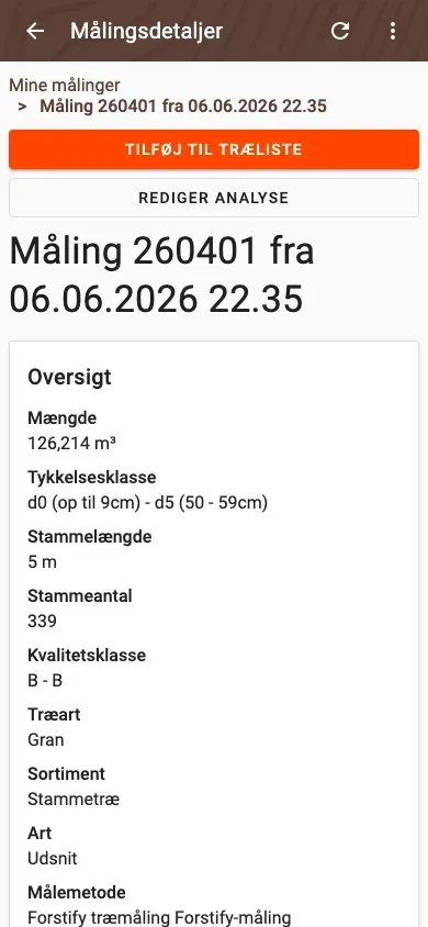 Measurement detail with delivery status and linked documents in Forstify