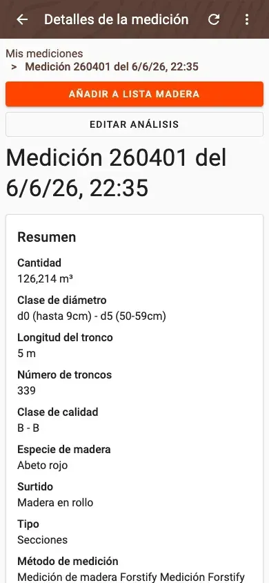 Measurement detail with delivery status and linked documents in Forstify