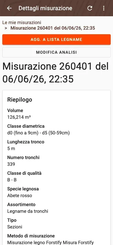 Measurement detail with delivery status and linked documents in Forstify