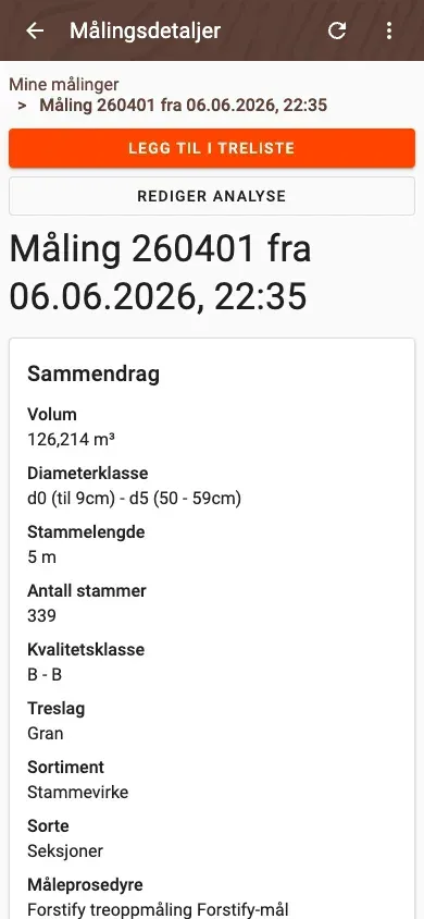 Measurement detail with delivery status and linked documents in Forstify