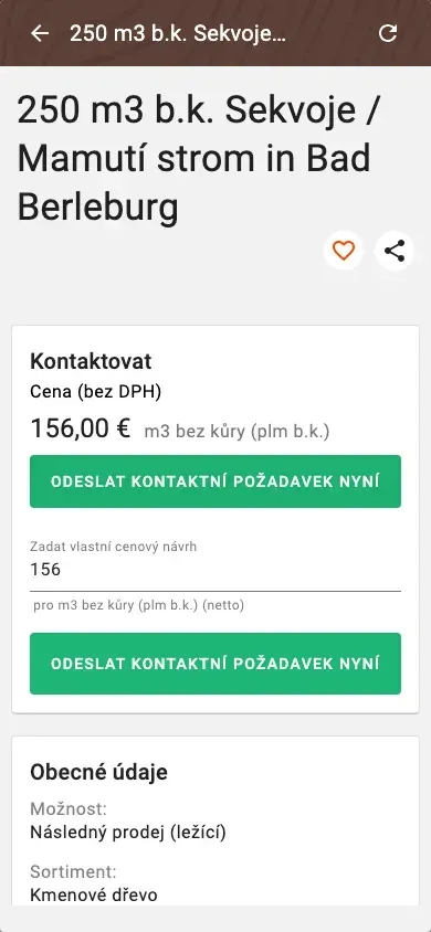Offer detail with price, quality and price suggestion