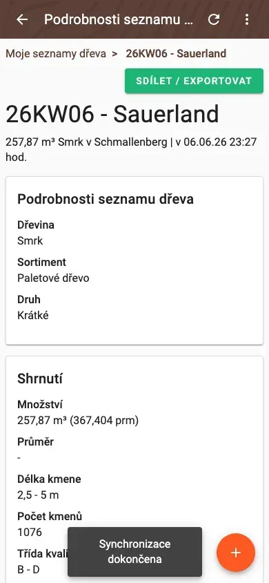 Wood-list detail with summary and pile overview