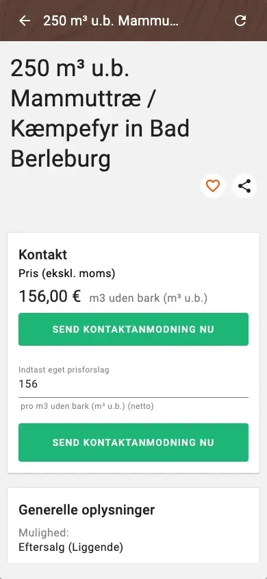 Offer detail with price, quality and price suggestion