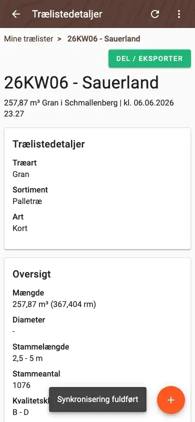 Wood-list detail with summary and pile overview