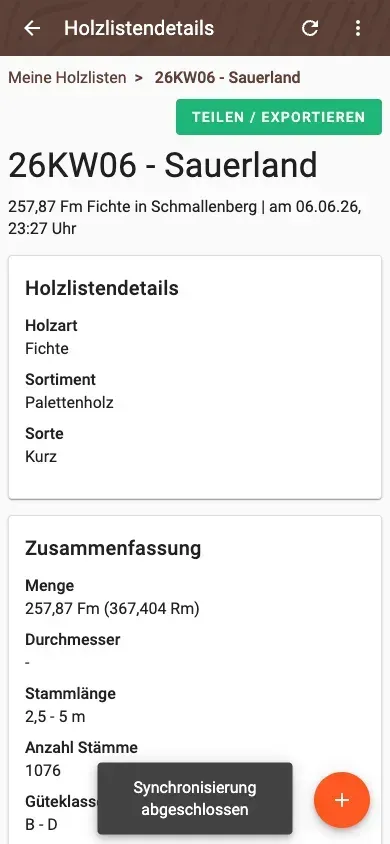 Wood-list detail with summary and pile overview
