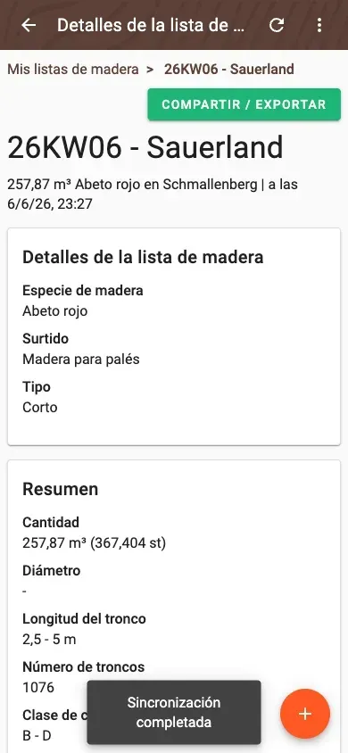 Wood-list detail with summary and pile overview