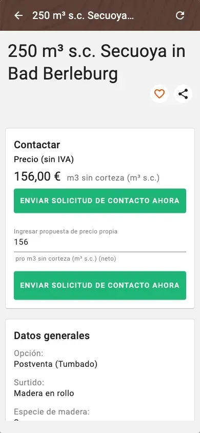 Offer detail with price, quality and price suggestion