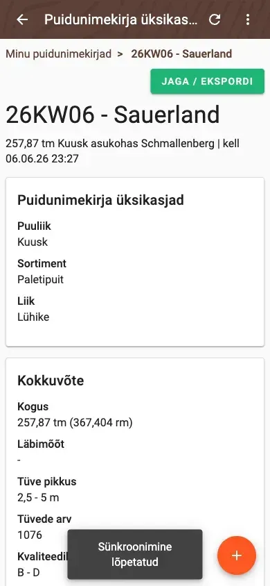 Wood-list detail with summary and pile overview