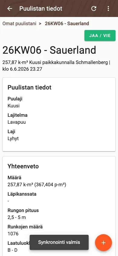 Wood-list detail with summary and pile overview