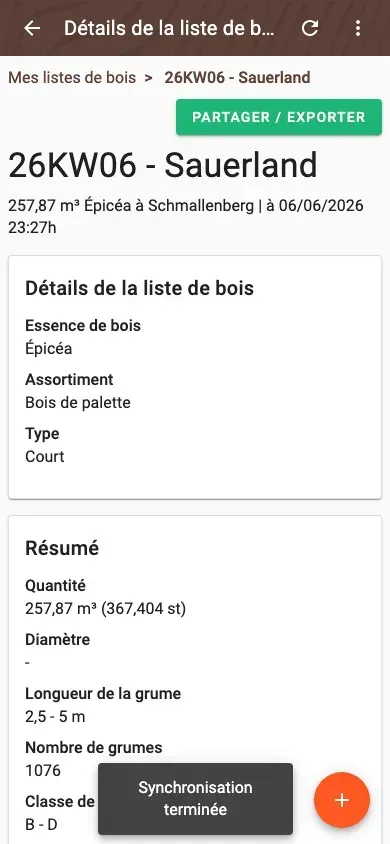 Wood-list detail with summary and pile overview