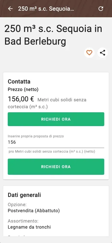 Offer detail with price, quality and price suggestion