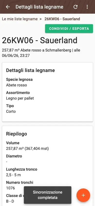 Wood-list detail with summary and pile overview