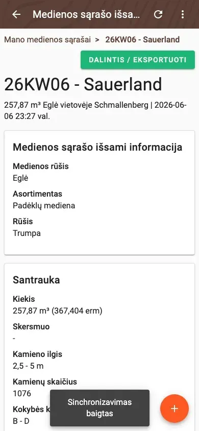 Wood-list detail with summary and pile overview