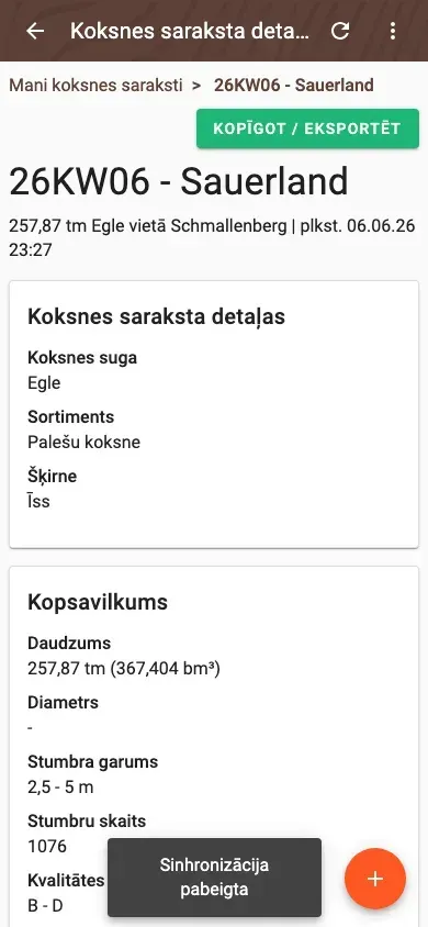 Wood-list detail with summary and pile overview
