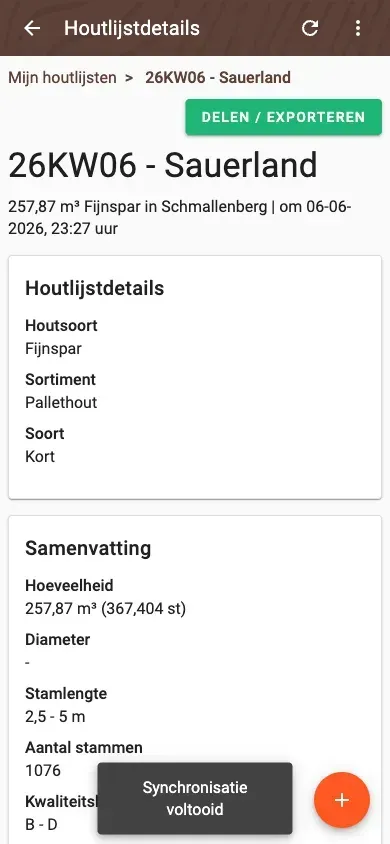 Wood-list detail with summary and pile overview