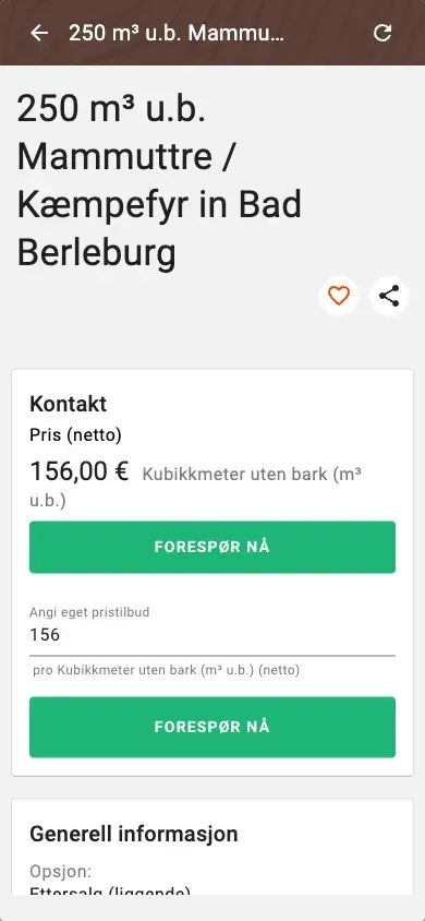 Offer detail with price, quality and price suggestion