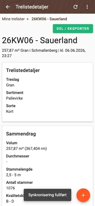 Wood-list detail with summary and pile overview