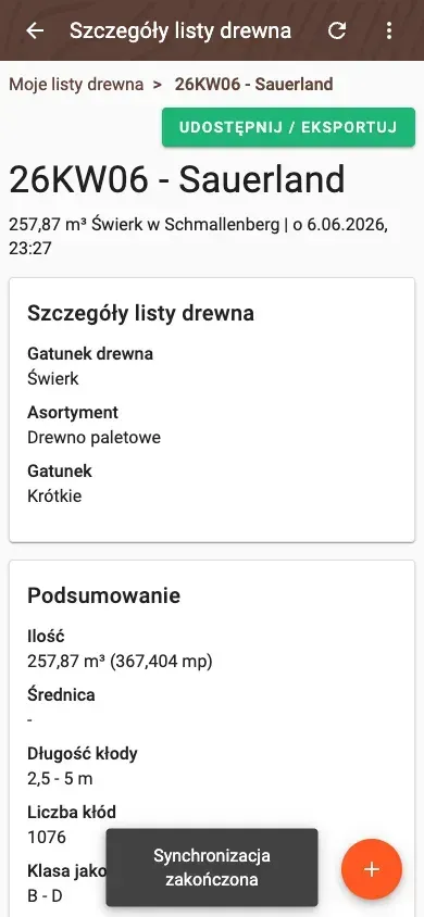 Wood-list detail with summary and pile overview