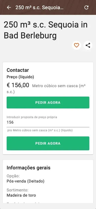 Offer detail with price, quality and price suggestion