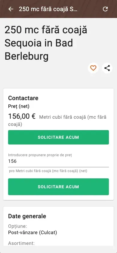 Offer detail with price, quality and price suggestion