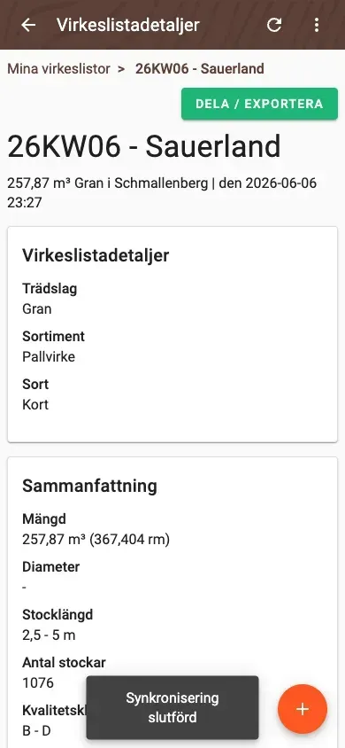 Wood-list detail with summary and pile overview