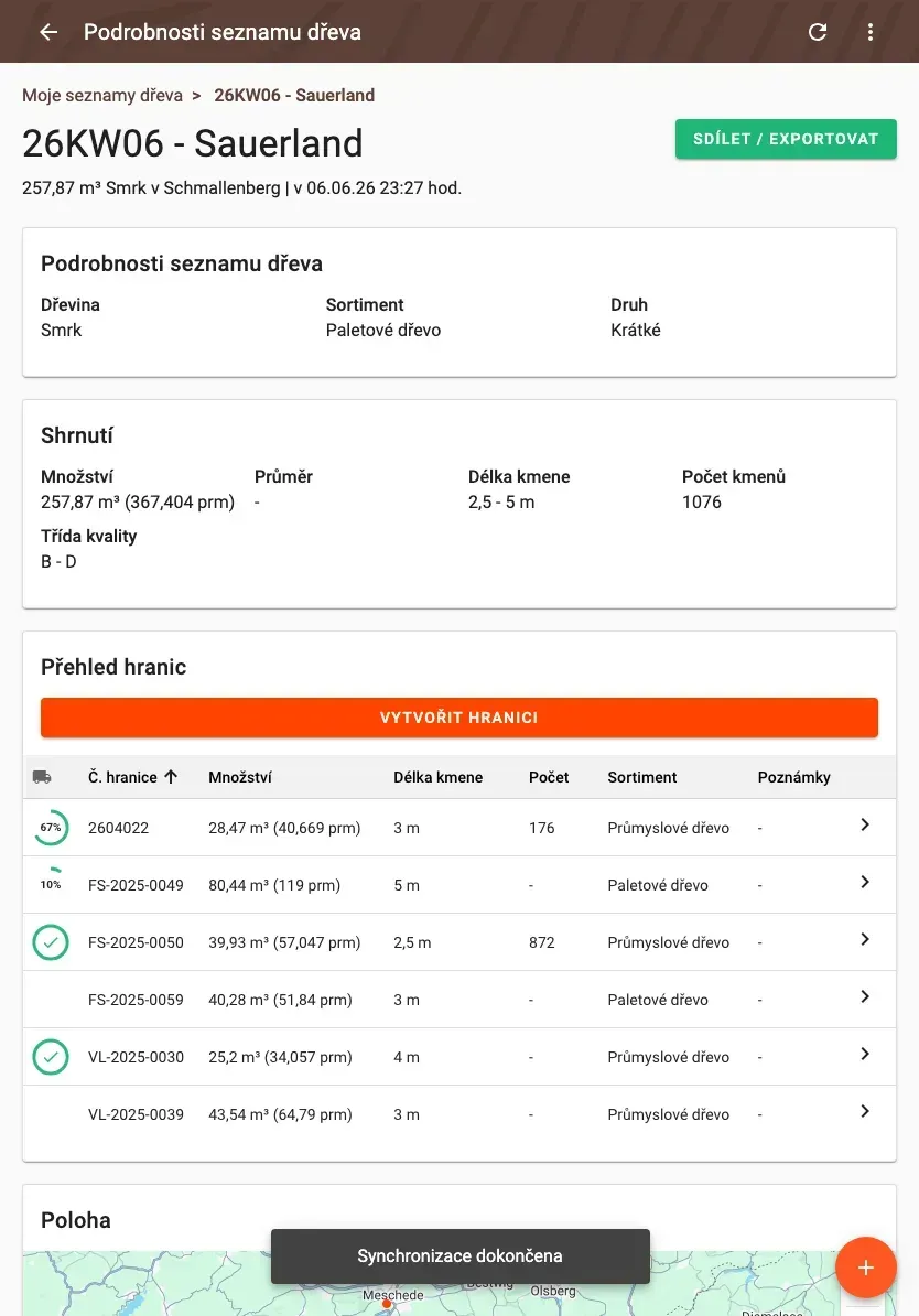 Wood-list detail with summary and pile overview