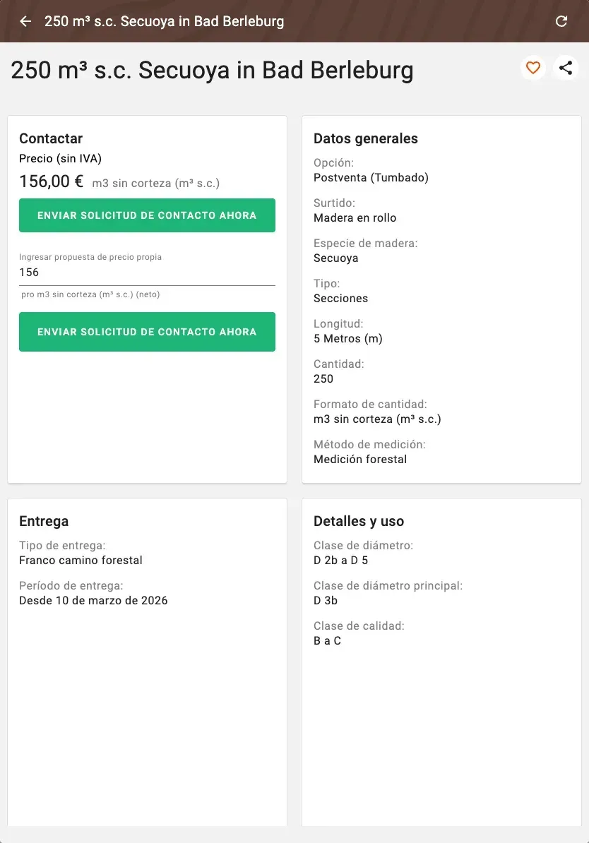 Offer detail with price, quality and price suggestion