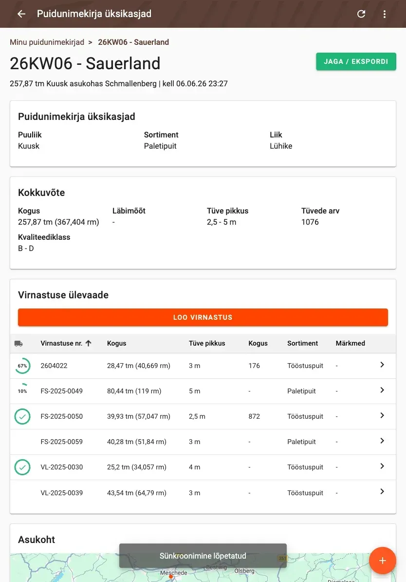 Wood-list detail with summary and pile overview
