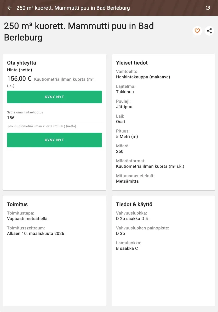 Offer detail with price, quality and price suggestion