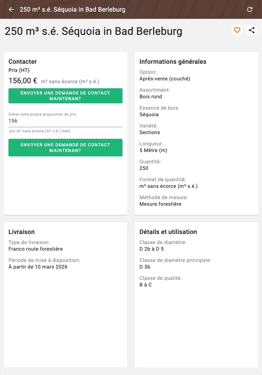 Offer detail with price, quality and price suggestion