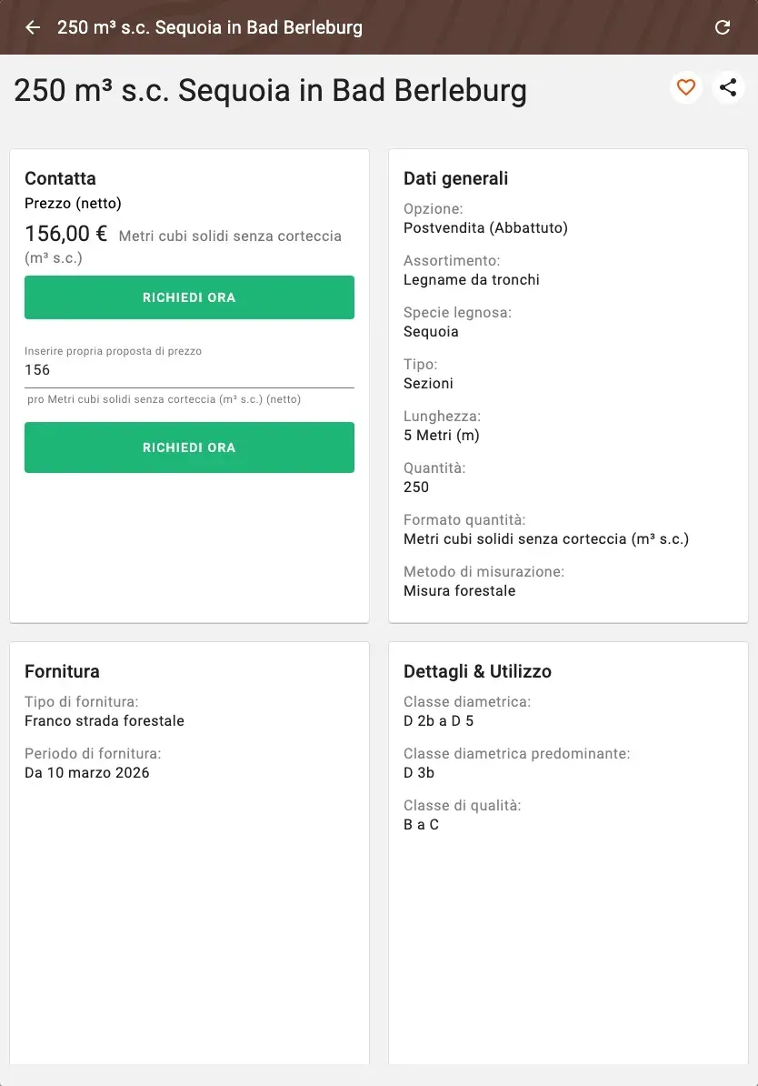 Offer detail with price, quality and price suggestion