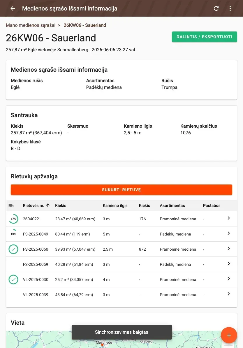 Wood-list detail with summary and pile overview
