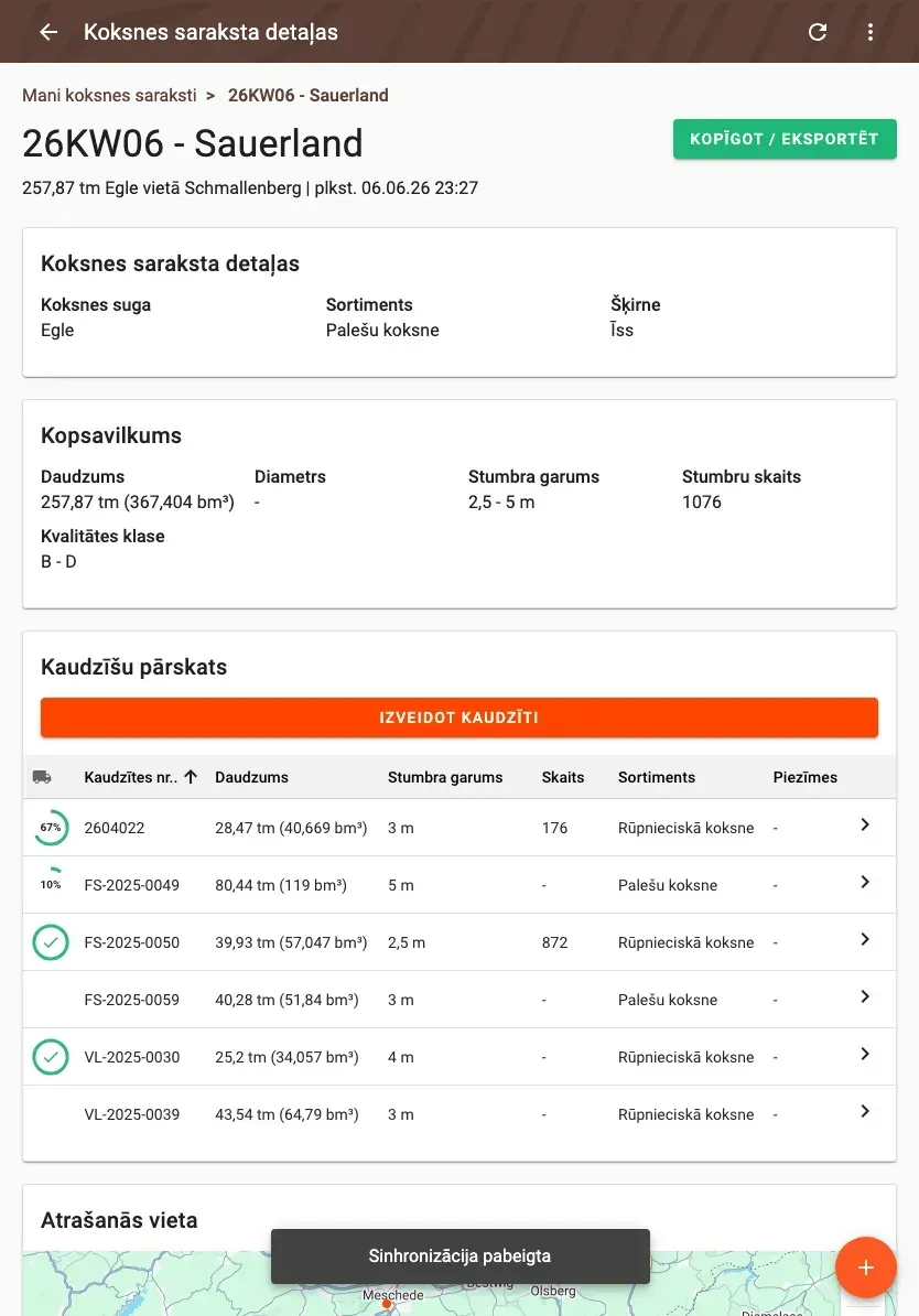 Wood-list detail with summary and pile overview