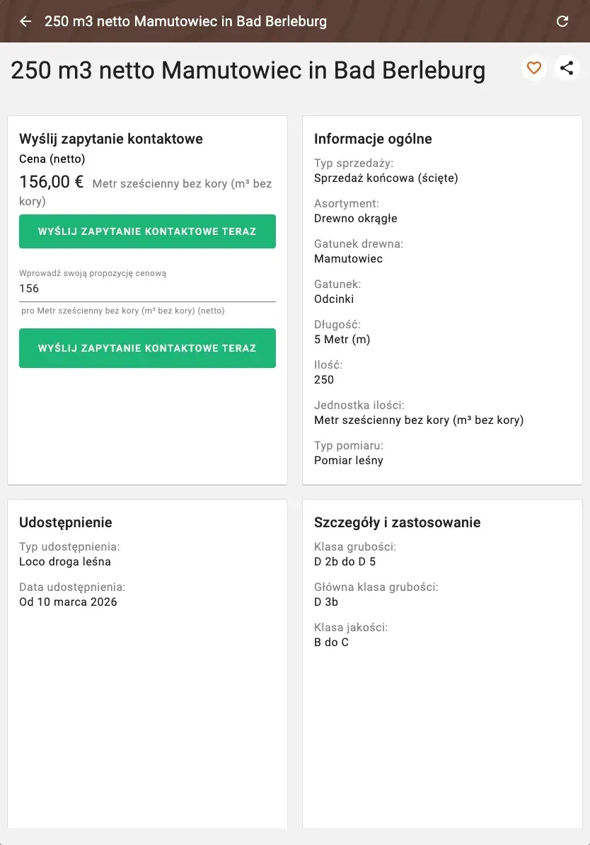Offer detail with price, quality and price suggestion