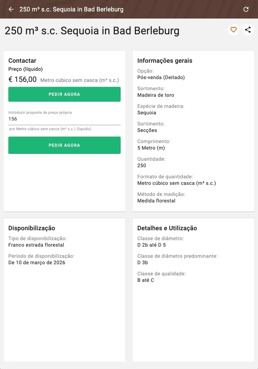 Offer detail with price, quality and price suggestion
