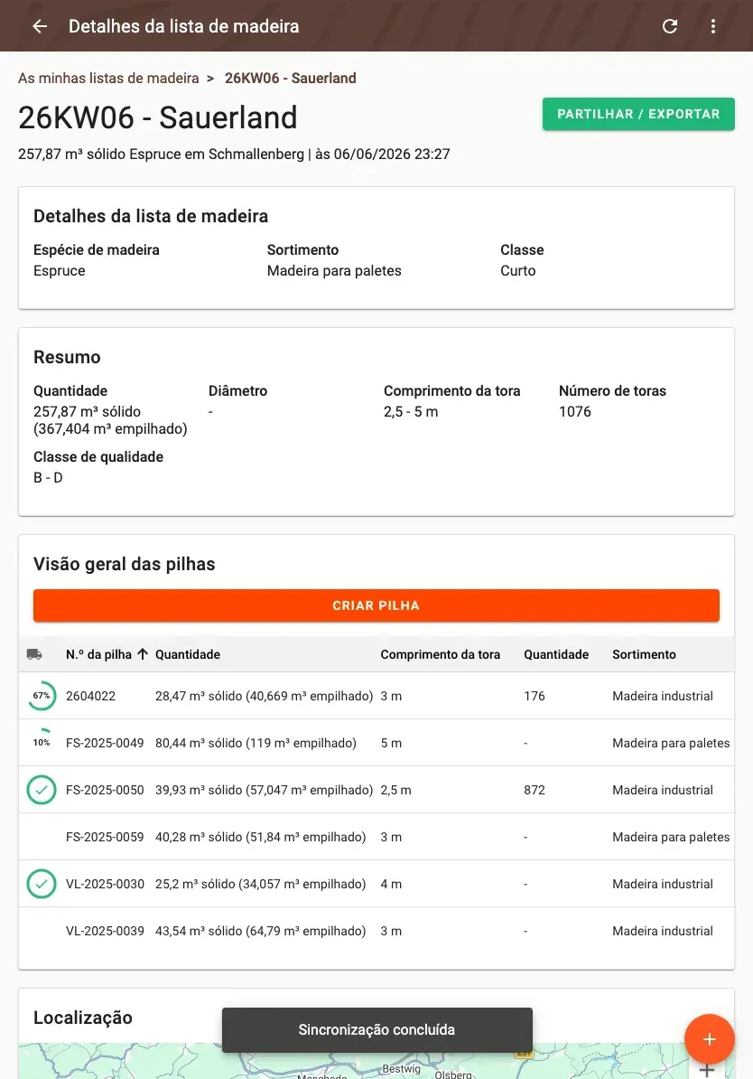 Wood-list detail with summary and pile overview