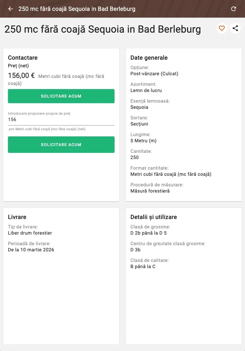 Offer detail with price, quality and price suggestion
