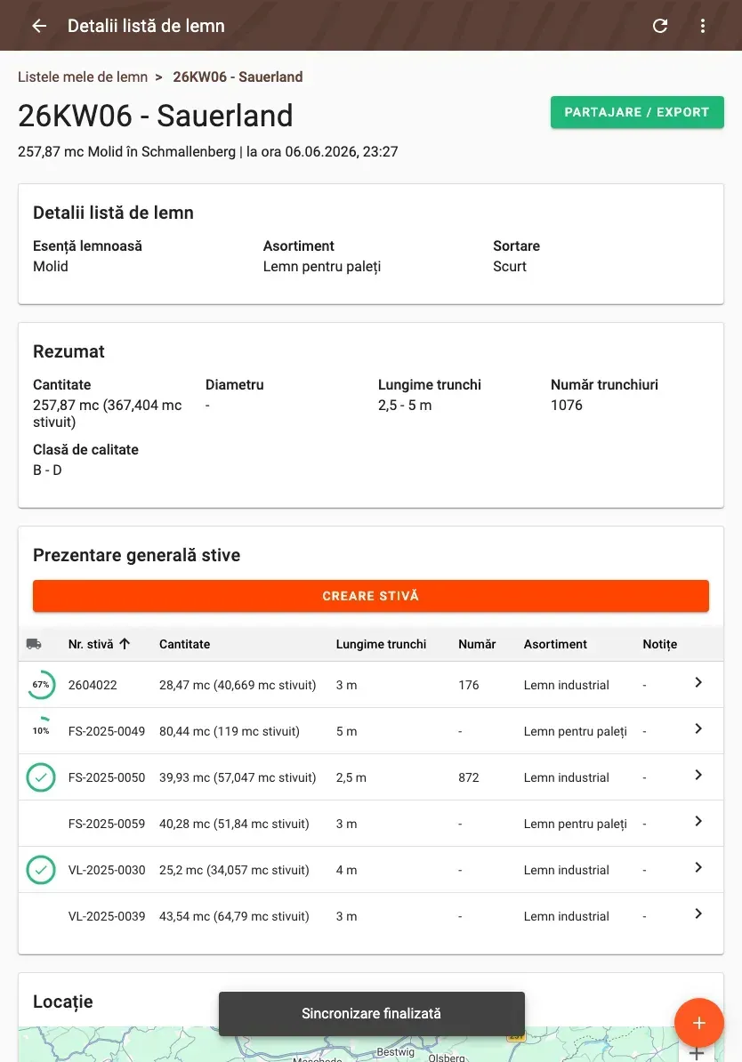 Wood-list detail with summary and pile overview