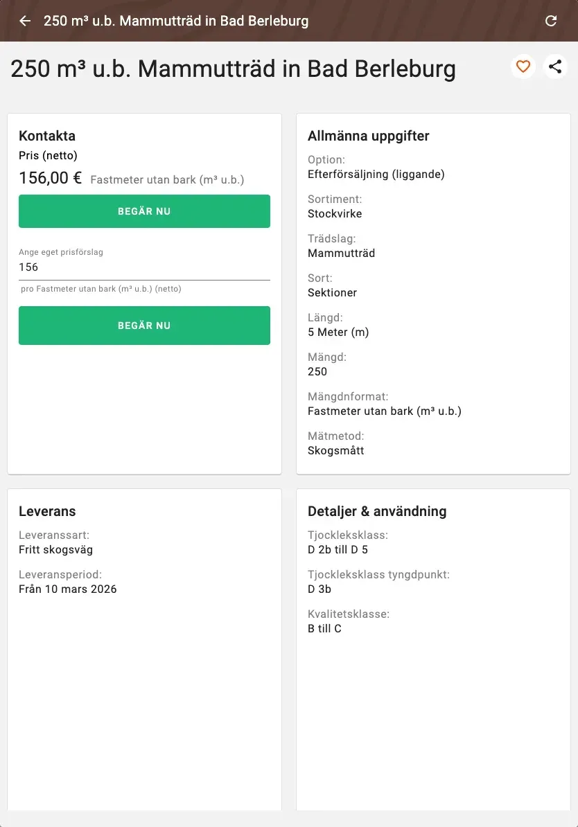 Offer detail with price, quality and price suggestion