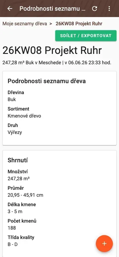Rozložení tříd tloušťky v detailním zobrazení