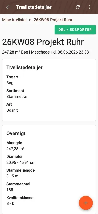 Fordeling af diameterklasser, detaljeret visning