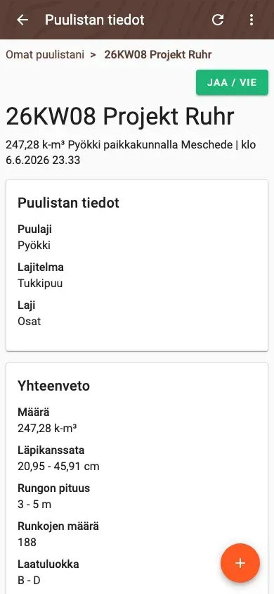 Läpimittaluokkien jakauma, yksityiskohtainen näkymä