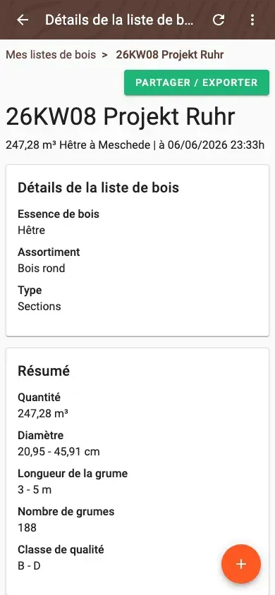 Répartition des classes de diamètre, vue détaillée