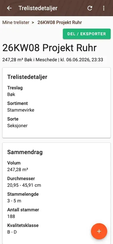 Fordeling av diameterklasser, detaljert visning