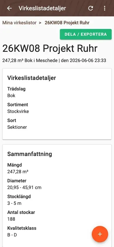 Fördelning av diameterklasser, detaljerad vy