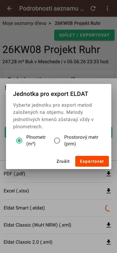 Informační dialog při exportu ELDAT smart