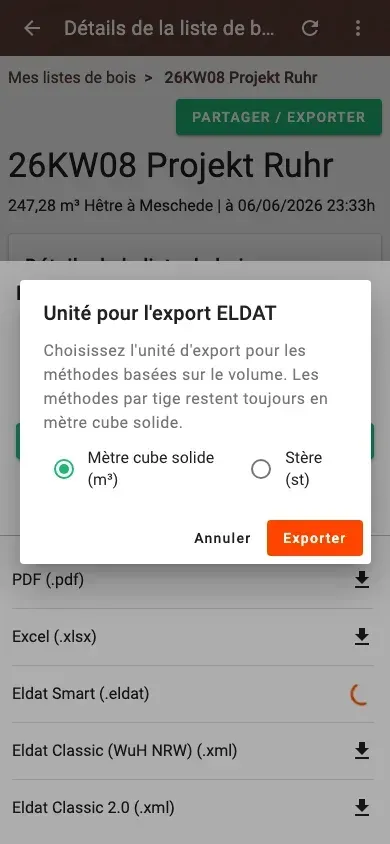 Boîte de dialogue d’information pour l’export ELDAT Smart
